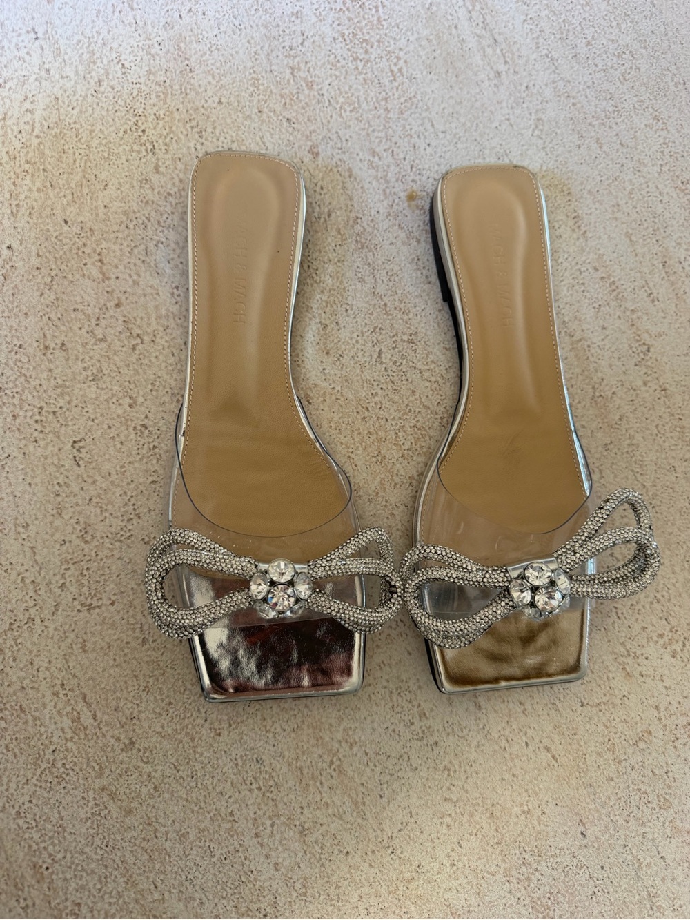 Mach & Mach Women's Metallic Bow-Embellished Slide Sandals - Silver, Size 38